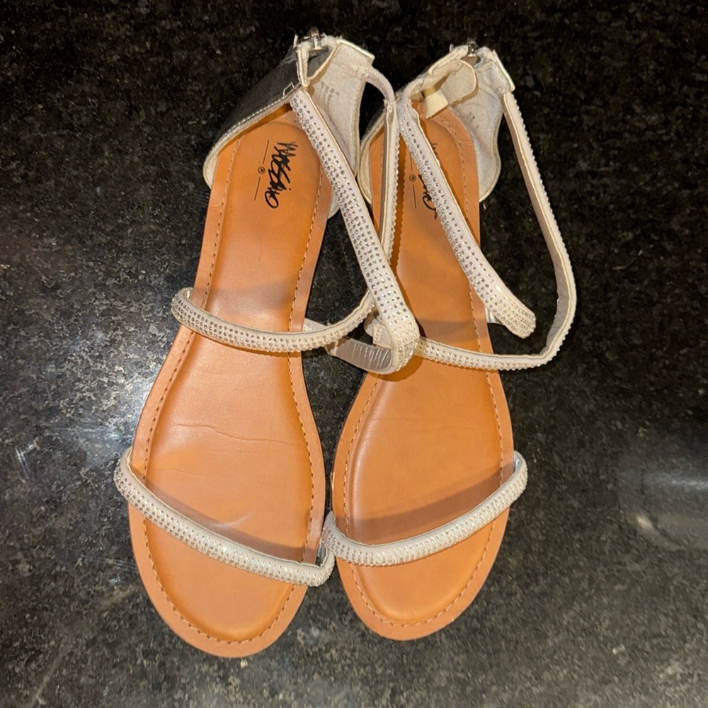 Silver and tan sandals